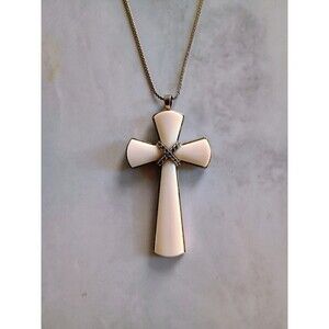 Vtg Estate Avon Beige Cross Necklace Religious Pendant